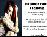 Kobieta z popękaną skórą symbolizuje depresję. Obok tekst: "Jak pomóc osobie z depresją".