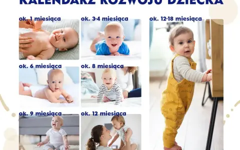 Kiedy dziecko daje buziaka, uśmiecha się radośnie. Zdjęcia pokazują rozwój dziecka od 1 miesiąca do 18 miesięcy.